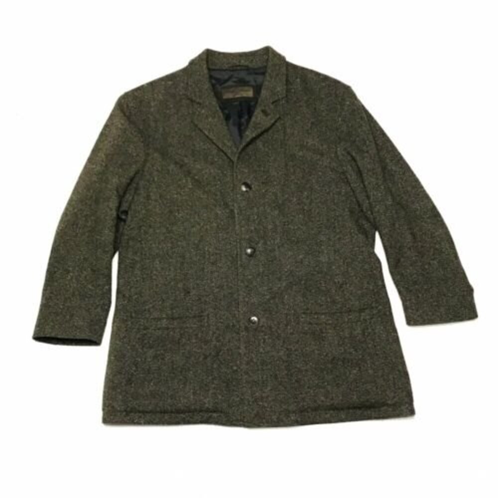 Luciano Barbera Mens Wool Cashmere Over Coat Size 56 Olive Green